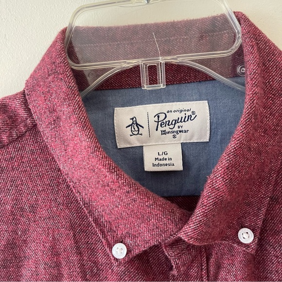 Penguin Men’s Red Long Sleeve Button-down Shirt - Picture 2 of 3